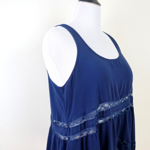 Torrid Size 0 / L Challis Hi Lo Ruffle Tank Top Tunic Navy Blue Lace - Picture 7 of 11
